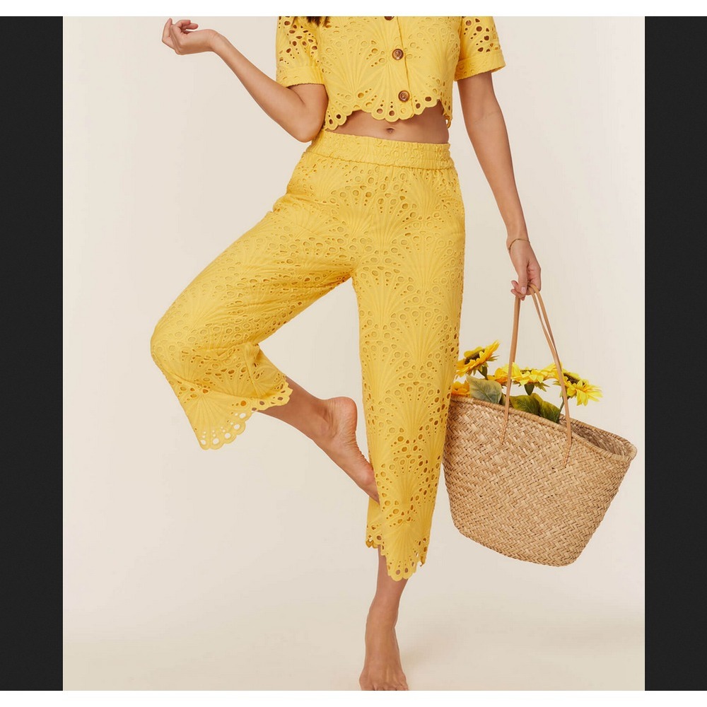 Andie NEW NWT Womens Medium‎ Pineapple Yellow Suasi Pants Cropped Eyelet